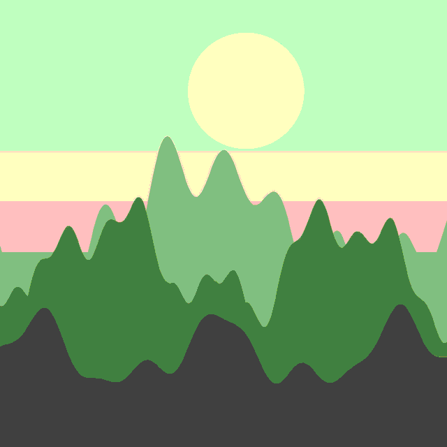 The same landscape scene rendered in the Cartoon art style