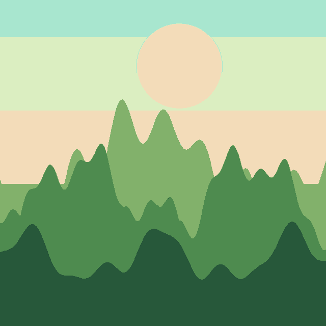 The same landscape scene rendered in the Flat paint-by-number art style